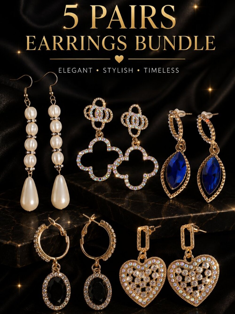 5 Pairs Women's Fashion Earrings Bundle